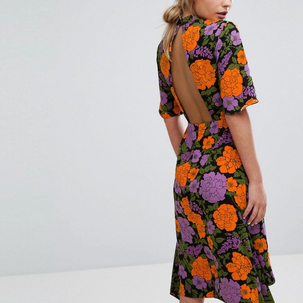 Warehouse Mica Carnation Open Back Dress